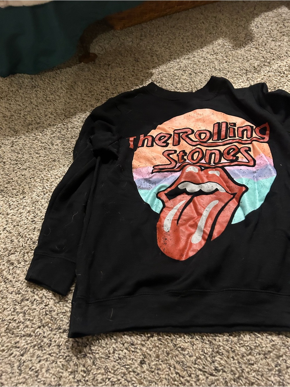 the Rolling Stones Black Kids Sweatshirt with Multi-Color Tongue Graphic